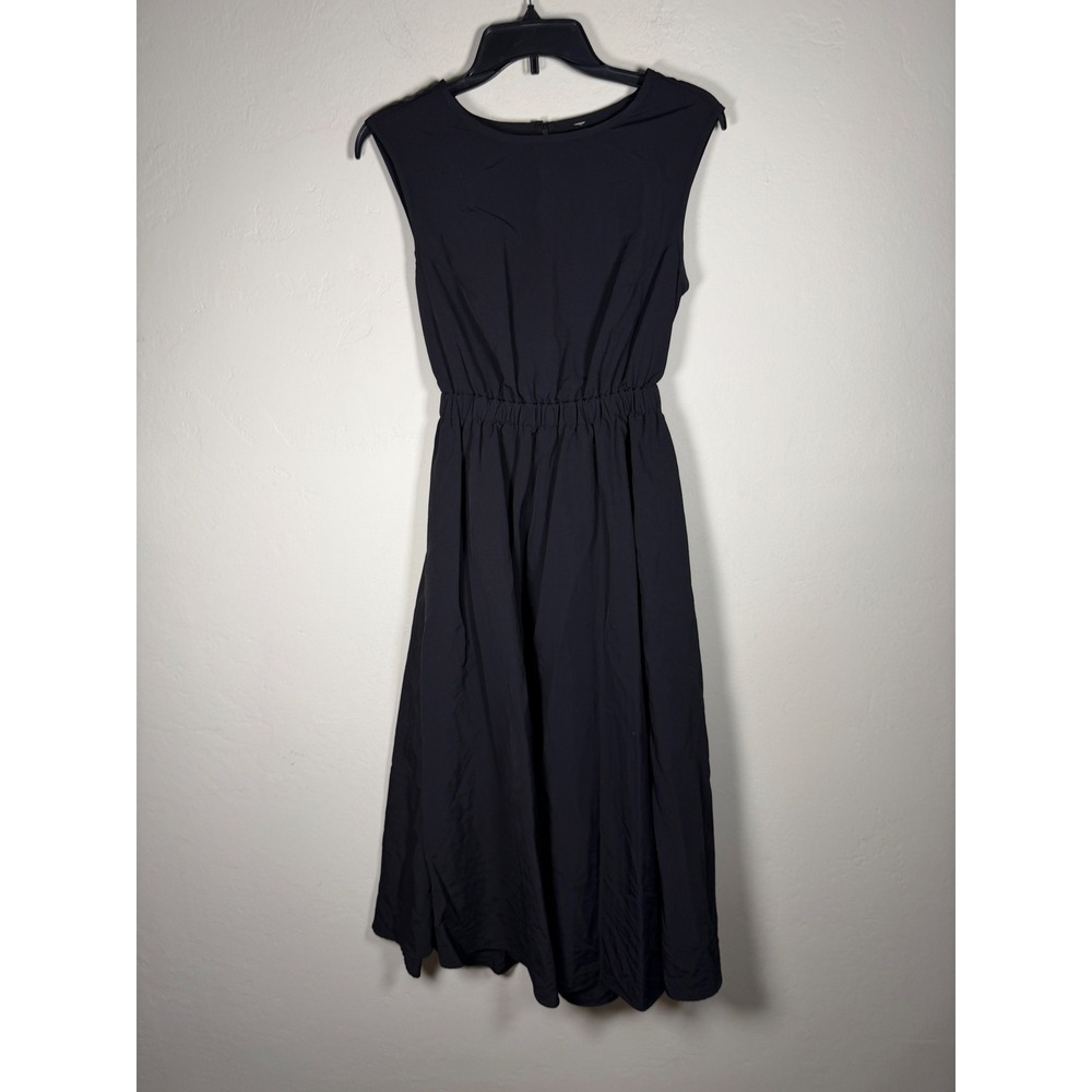 Annacoco Black Sleeveless Midi Dress Cutout Waist Elastic Waist Midi